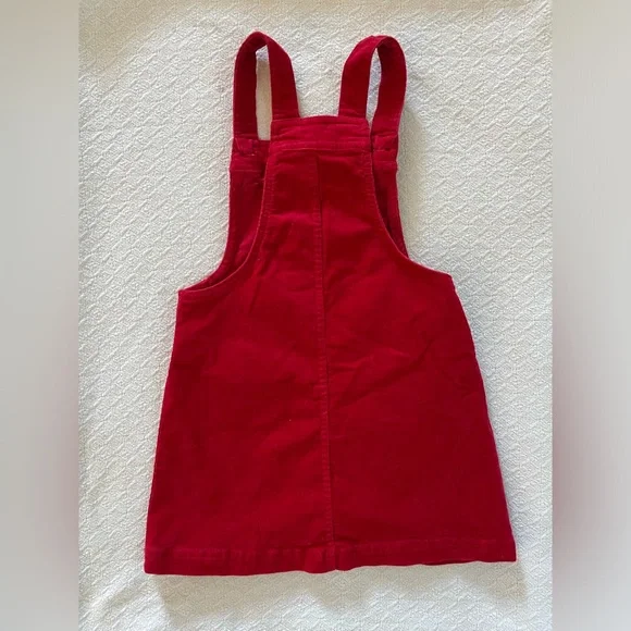 Max Studio Kids Red Corduroy Overalls Dress with Apple Accents - Picture 2 of 6